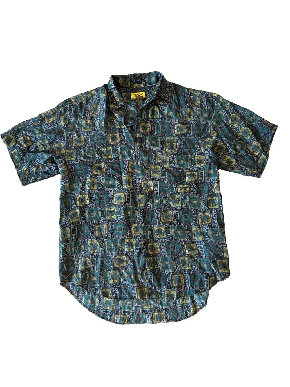 Vintage Crepros 100% Silk Shirt Mens S Geometric Abstract 90s Button Up AOP - Picture 11 of 14